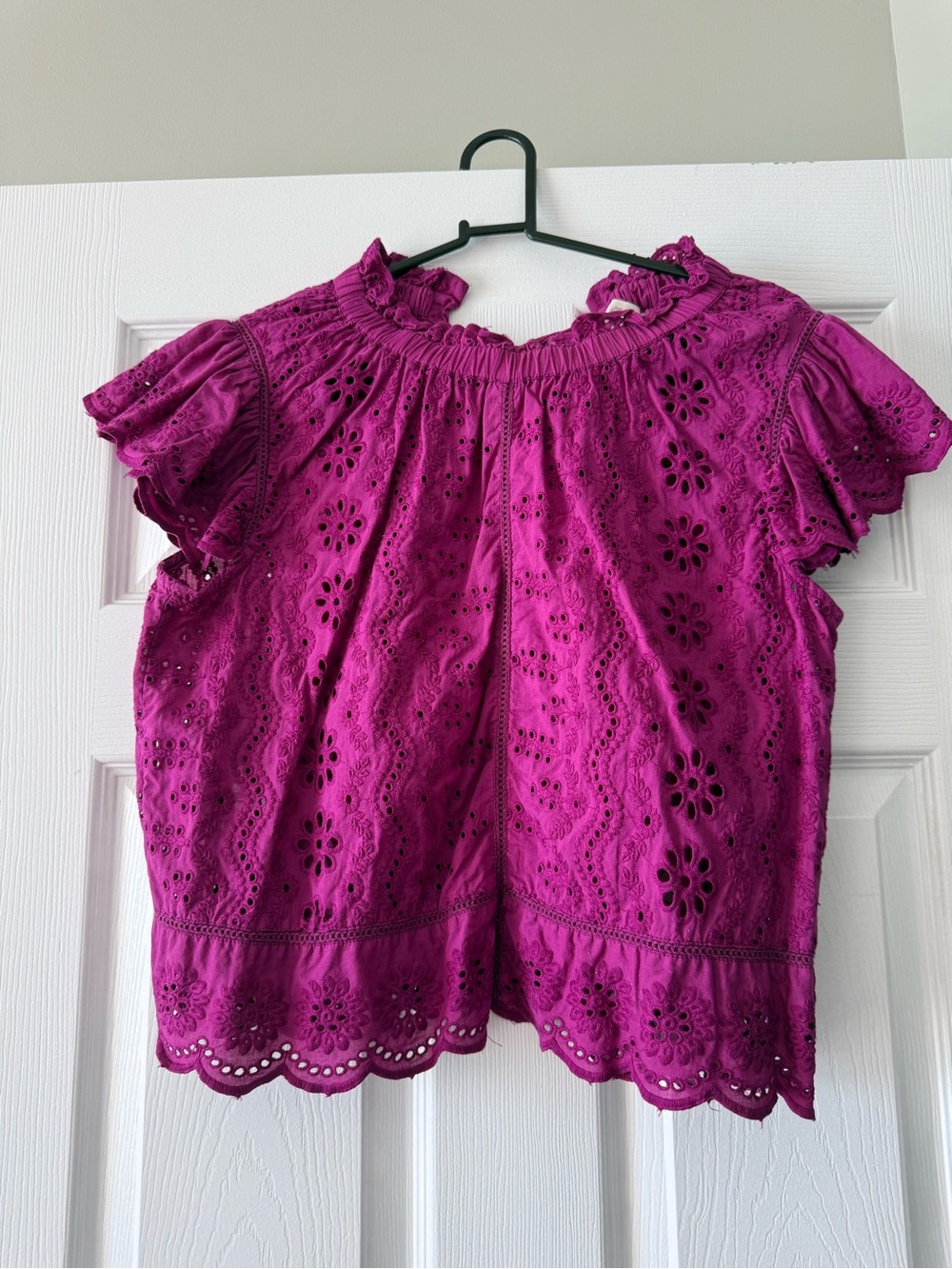 Embroidered Magenta Ruffle Sleeve Top - Size S
